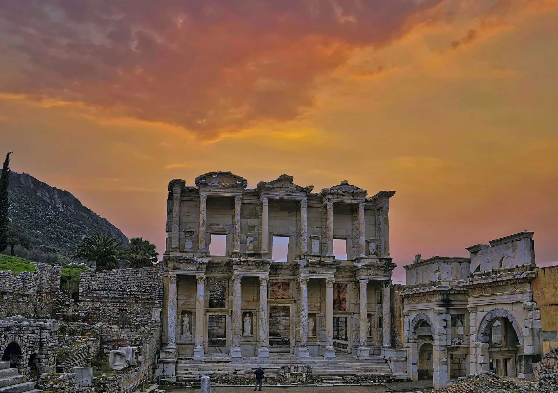 Ephesus stone streets in warm late-day light