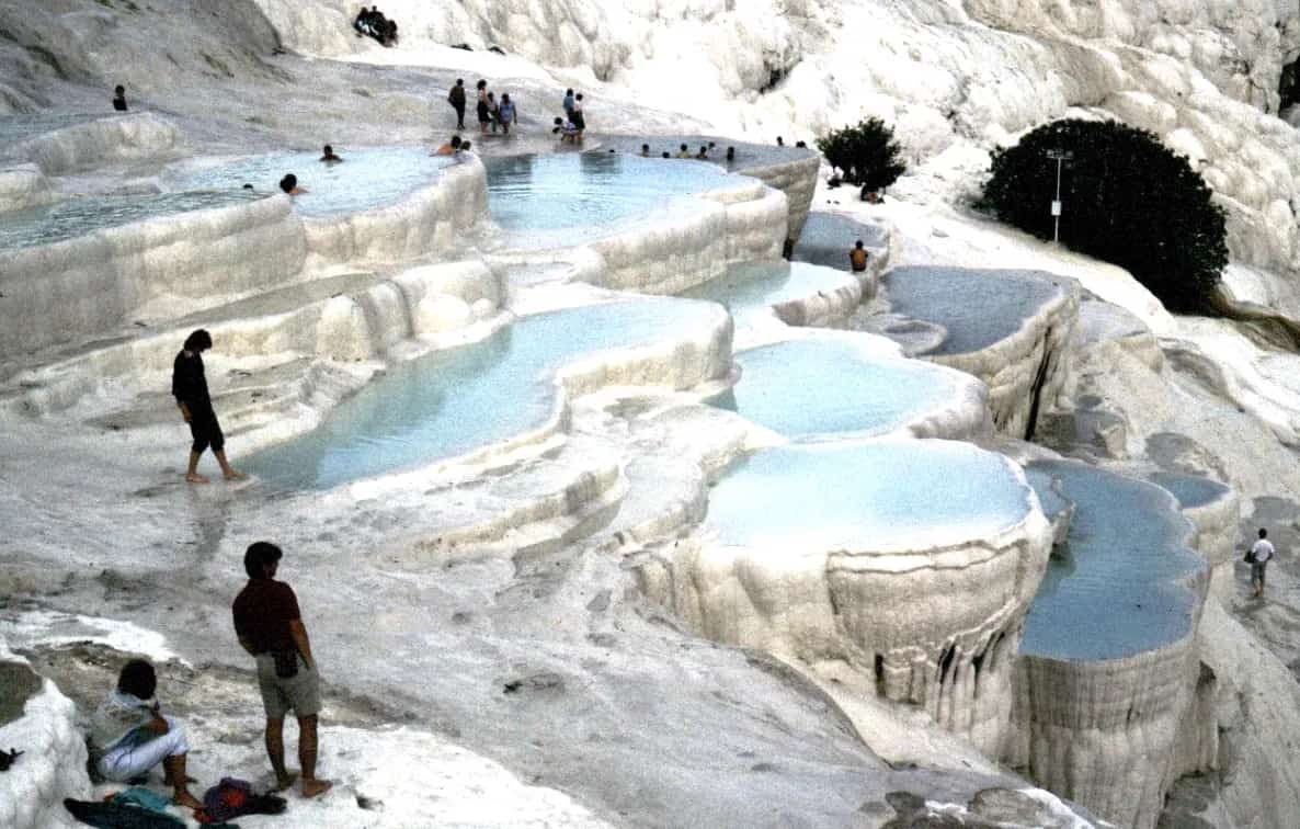 White travertine terraces and thermal water at Pamukkale