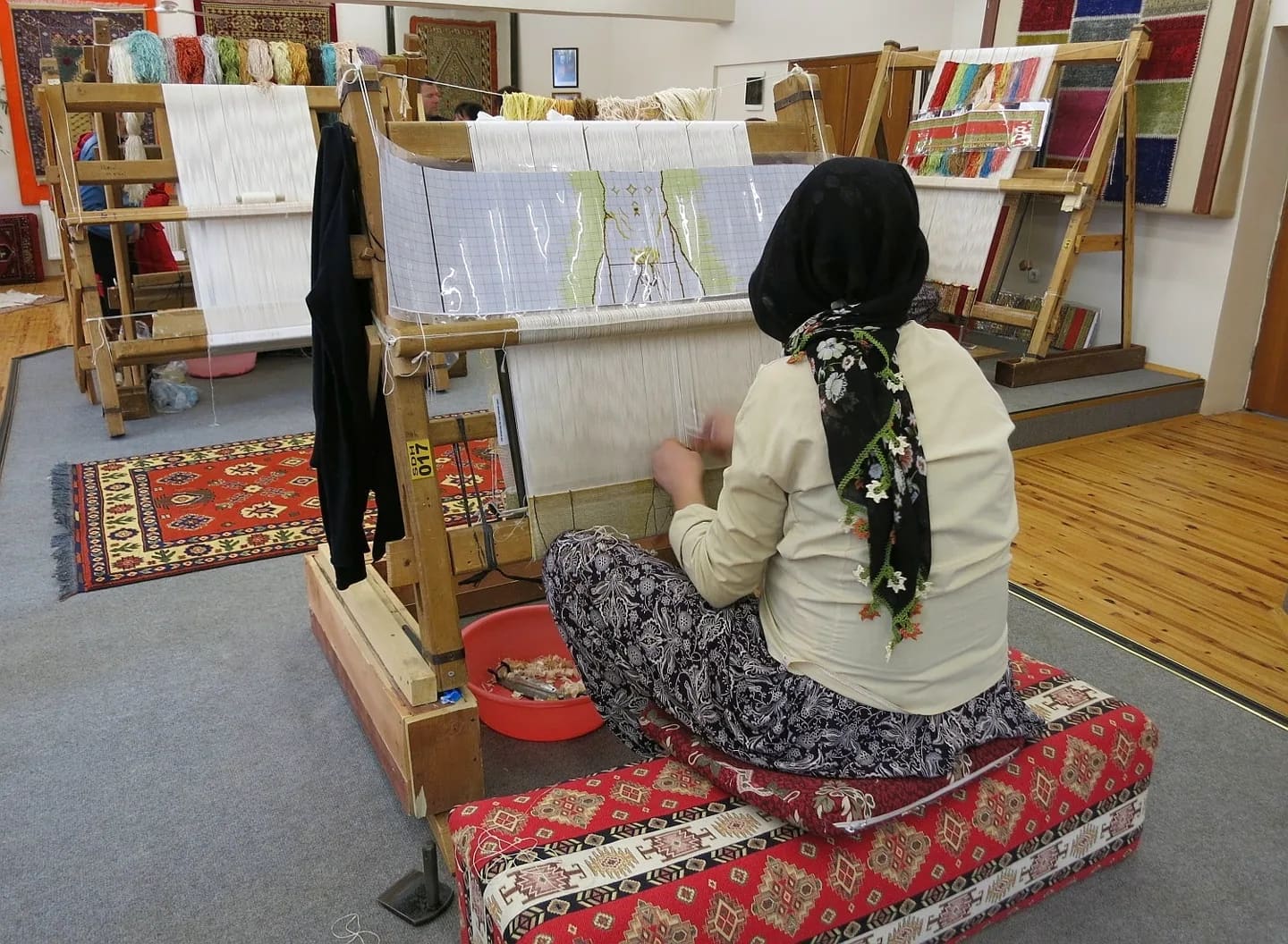 Carpet weaving demonstration at a Turkish workshop